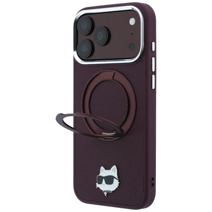 MagSafe Case for Apple iPhone 18 Pro Max / 17 Pro Max, Karl Lagerfeld, Saffiano Ring Stand 360 Choupette Pin, Burgundy