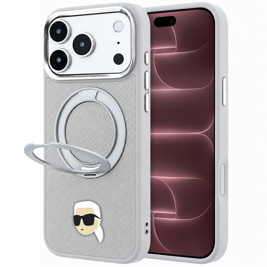 MagSafe Case for Apple iPhone 18 Pro Max / 17 Pro Max, Karl Lagerfeld, Ring Stand 360 Karl Pin, Gray