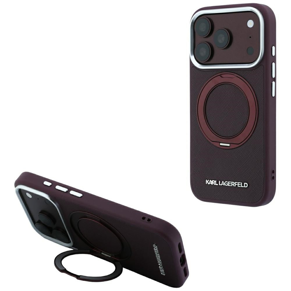 MagSafe Case for Apple iPhone 18 Pro Max / 17 Pro Max, Karl Lagerfeld, Ring Stand 360 Saffiano, Burgundy