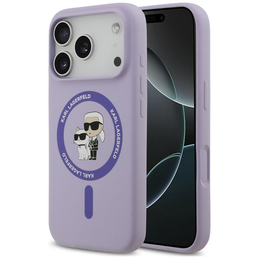 MagSafe Case for Apple iPhone 18 Pro Max / 17 Pro Max, Karl Lagerfeld, Silicone Ring Karl & Choupette, Purple