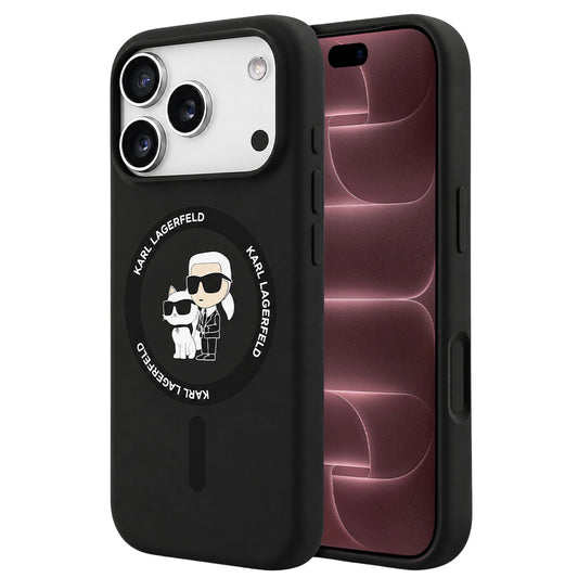 MagSafe Case for Apple iPhone 18 Pro Max / 17 Pro Max, Karl Lagerfeld, Silicone Ring Karl & Choupette, Black