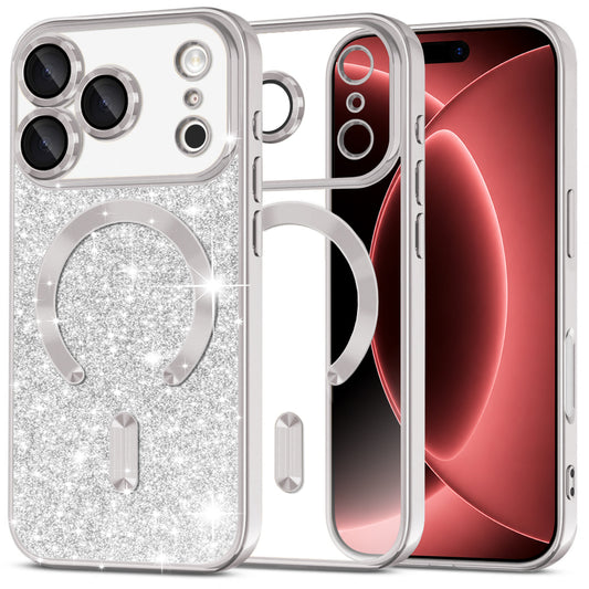 MagSafe Case for Apple iPhone 18 Pro Max / 17 Pro Max, Techsuit, Luxury Glitter, Silver