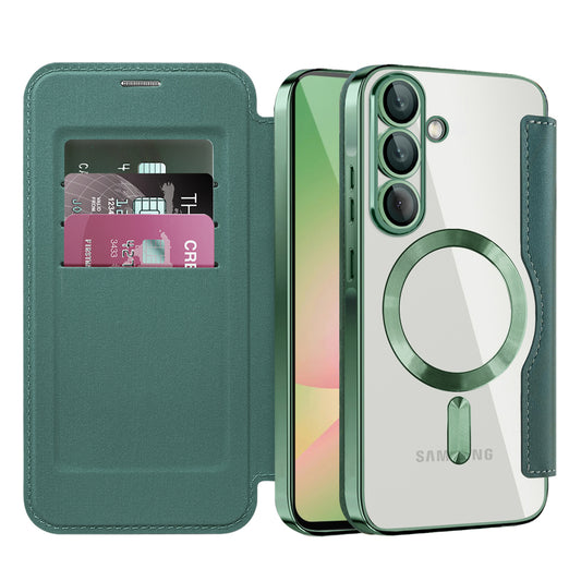 MagSafe Case for Samsung Galaxy A56 A566, Techsuit, SmartMag Book, Green