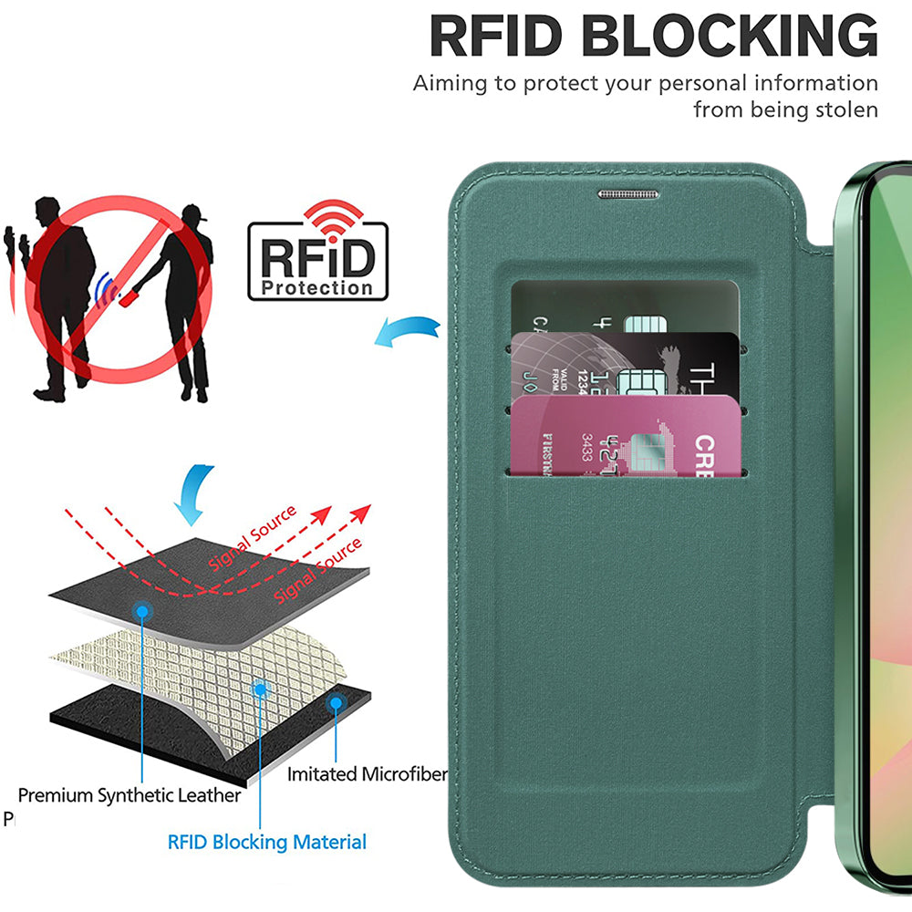 MagSafe Case for Samsung Galaxy A56 A566, Techsuit, SmartMag Book, Green