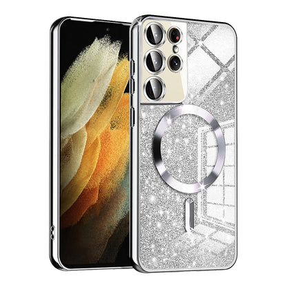MagSafe Case for Samsung Galaxy S21 Ultra 5G G998, Techsuit, Luxury Glitter, Silver