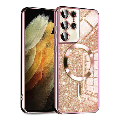 MagSafe Case for Samsung Galaxy S21 Ultra 5G G998, Techsuit, Luxury Glitter, Rose Gold