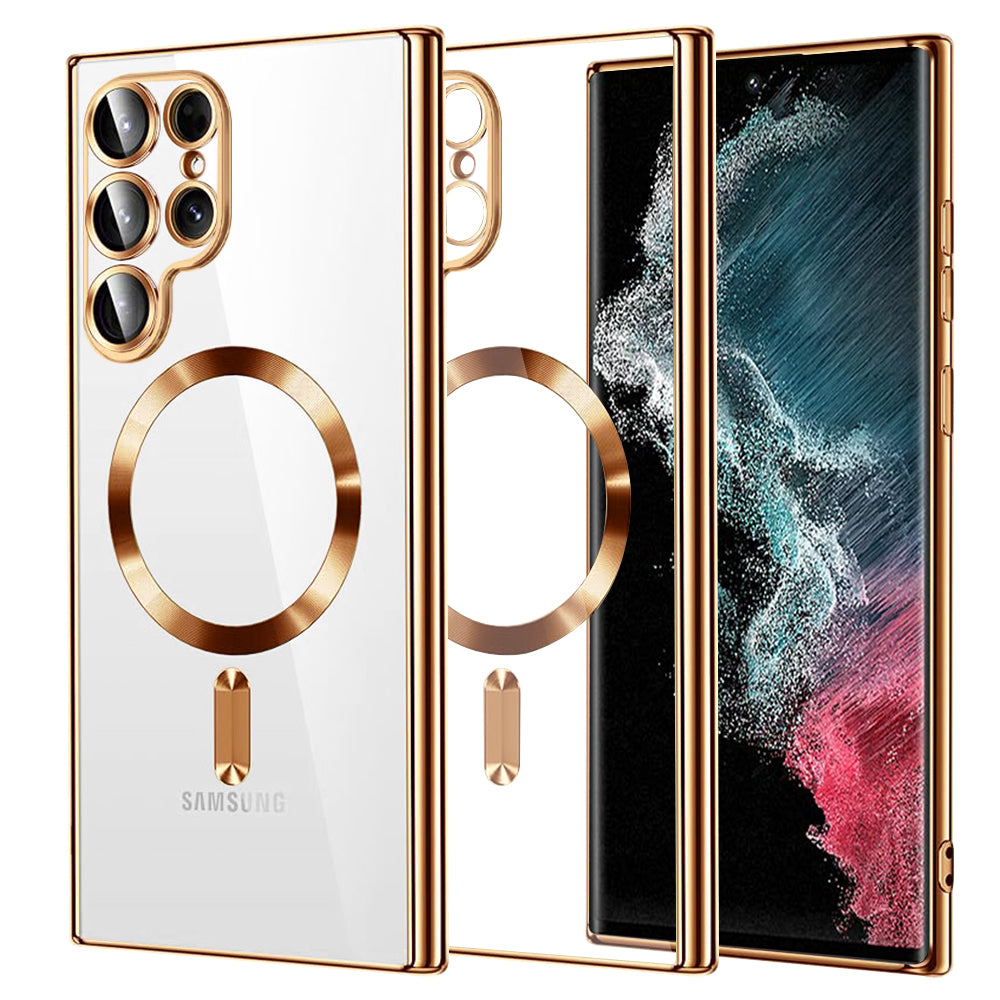 MagSafe Case for Samsung Galaxy S22 Ultra 5G S908, Techsuit, Luxury Crystal, Gold