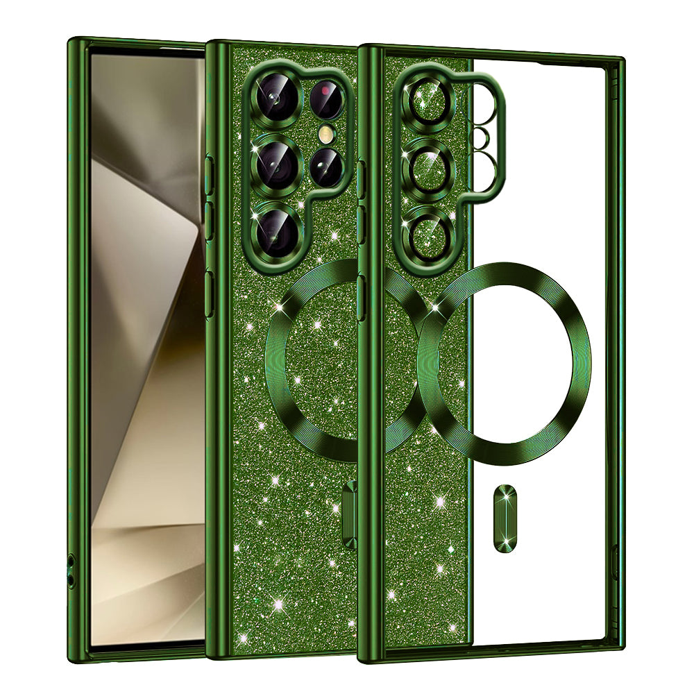 MagSafe Case for Samsung Galaxy S22 Ultra 5G S908, Techsuit, Luxury Glitter, Dark Green