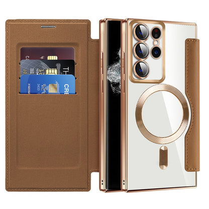 MagSafe Case for Samsung Galaxy S22 Ultra 5G S908, Techsuit, SmartMag Book, Brown