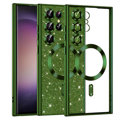 MagSafe Case for Samsung Galaxy S23 Ultra S918, Techsuit, Luxury Glitter, Dark Green
