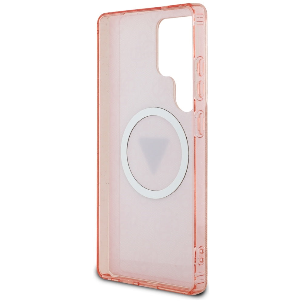 MagSafe Case for Samsung Galaxy S25 Ultra S938, Guess, IML Glitter 4G Circle Triangle, Pink