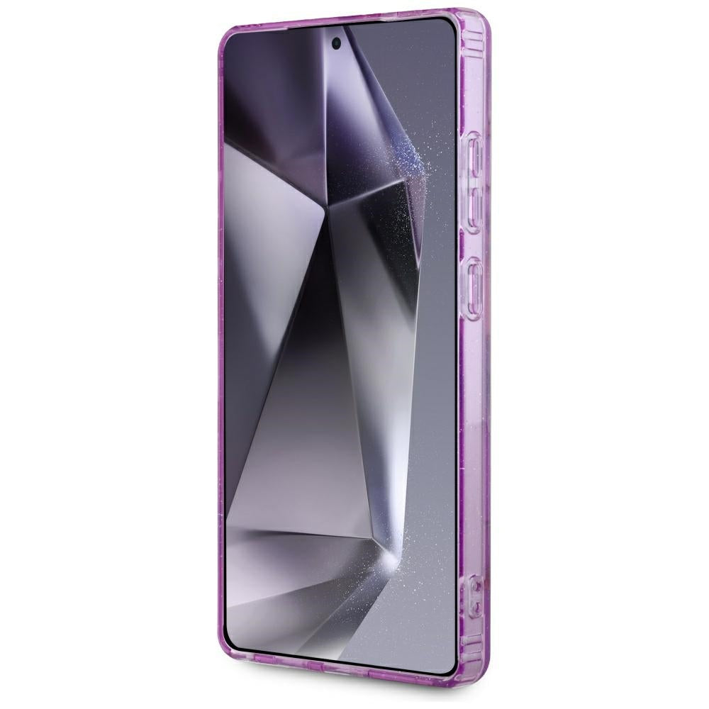 MagSafe Case for Samsung Galaxy S25 Ultra S938, Guess, IML Metal Glitter Flowers Triangle, Purple