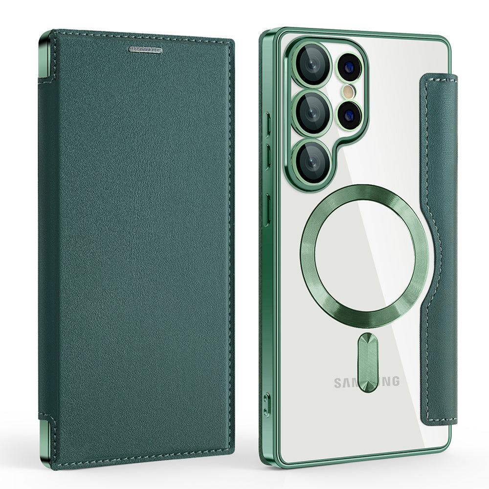 MagSafe Case for Samsung Galaxy S25 Ultra S938, Techsuit, SmartMag Book, Green