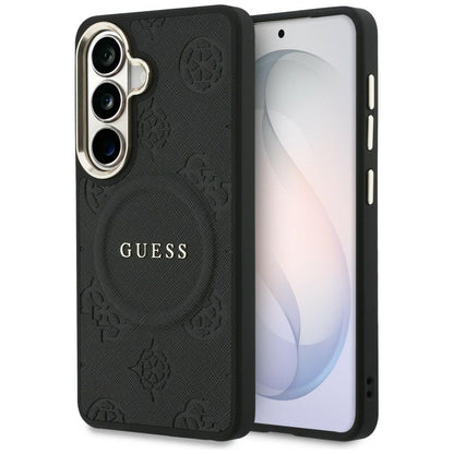 MagSafe Case for Samsung Galaxy S26 Plus S947, GUESS, Saffiano Peony Embossed Ring, Black