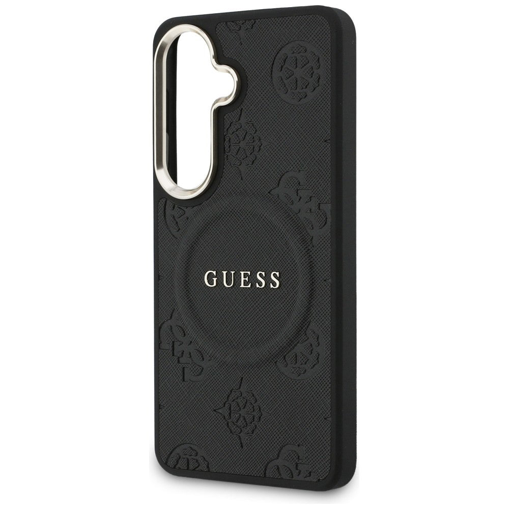 MagSafe Case for Samsung Galaxy S26 Plus S947, GUESS, Saffiano Peony Embossed Ring, Black