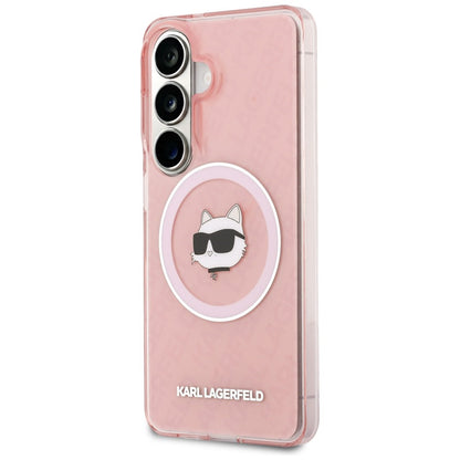 MagSafe Case for Samsung Galaxy S26 Plus S947, Karl Lagerfeld, IML Choupette Head on KL Repeated Logo, Pink