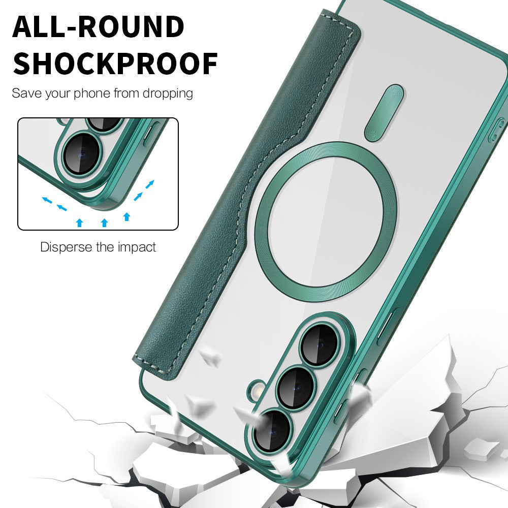 MagSafe Case for Samsung Galaxy S26 Plus, Techsuit, SmartMag Book, Green