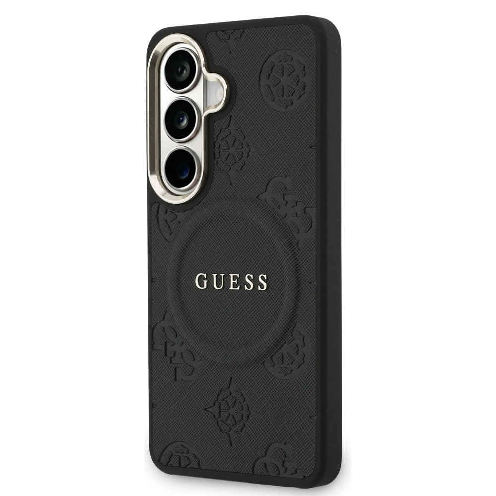 MagSafe Case for Samsung Galaxy S26 S942, Guess, Saffiano Peony Embossed Ring, Black