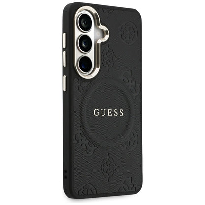 MagSafe Case for Samsung Galaxy S26 S942, Guess, Saffiano Peony Embossed Ring, Black