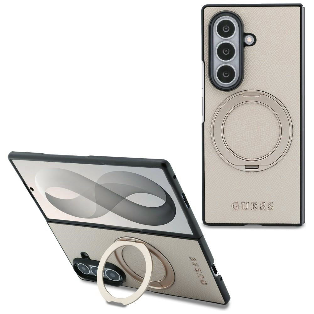 MagSafe Case for Samsung Galaxy Z Fold8 Ultra F976, Guess, Ring Stand Grained Classic Logo, Beige