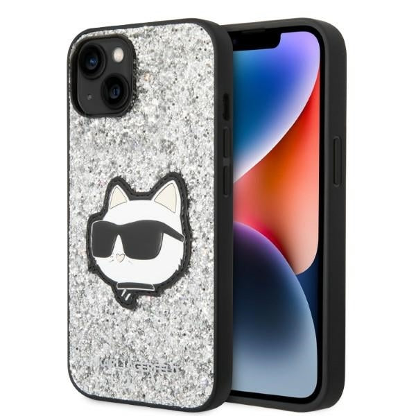 Case for Apple iPhone 14 Plus, Karl Lagerfeld, Glitter Choupette Patch, Silver