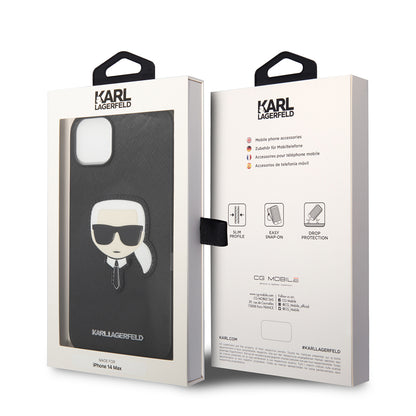 Case for Apple iPhone 14 Plus, Karl Lagerfeld, Saffiano Karl's Head, Black
