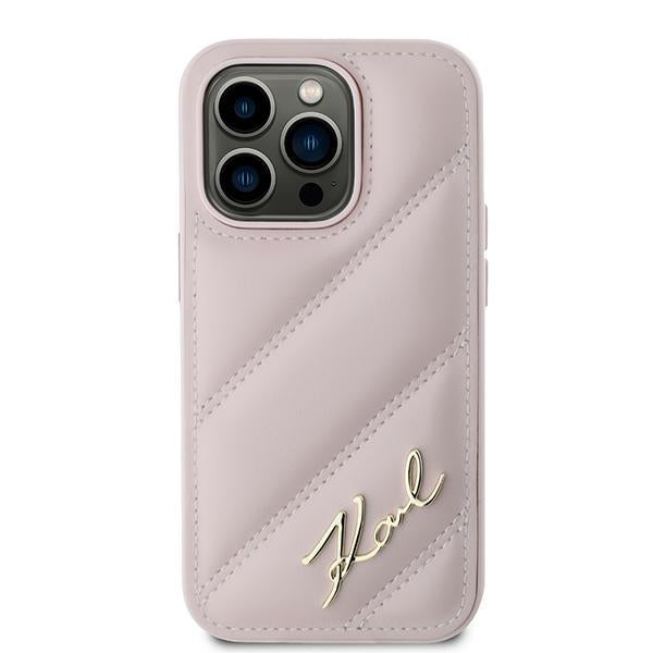 Case for Apple iPhone 14 Pro, Karl Lagerfeld, Diagonal Quilted Script, Pink