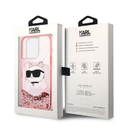 Case for Apple iPhone 14 Pro, Karl Lagerfeld, Glitter Choupette's Head, Pink