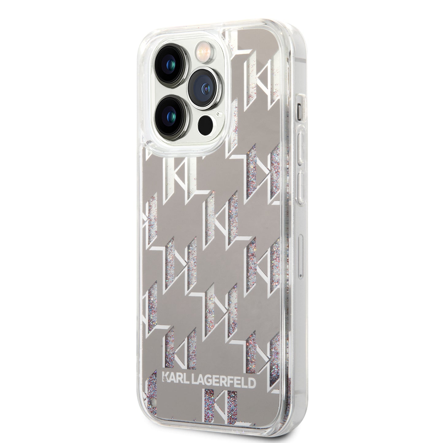 Case for Apple iPhone 14 Pro, Karl Lagerfeld, Liquid Glitter Monogram, Silver