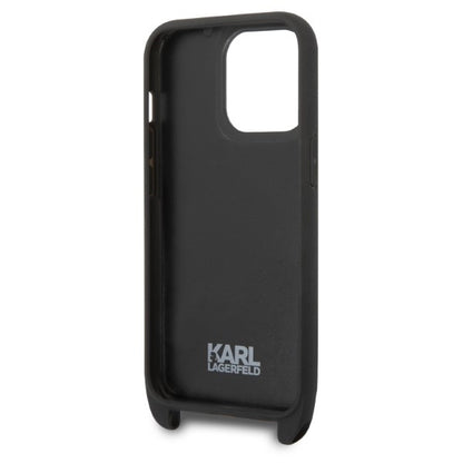 Case for Apple iPhone 14 Pro, Karl Lagerfeld, Monogram Plaque Logo with Strap, Black