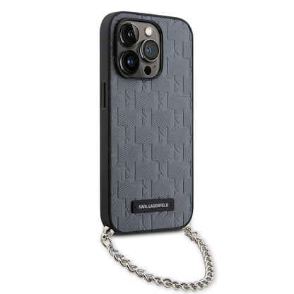 Case for Apple iPhone 14 Pro, Karl Lagerfeld, Saffiano Monogram Chain, Silver