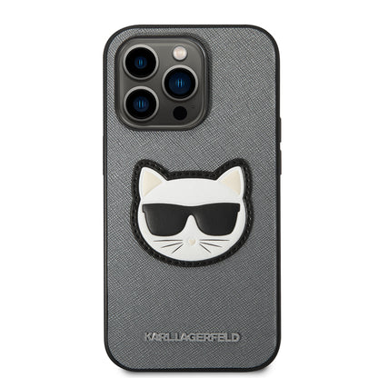 Case for Apple iPhone 14 Pro Max, Karl Lagerfeld, Saffiano Choupette's Head, Silver