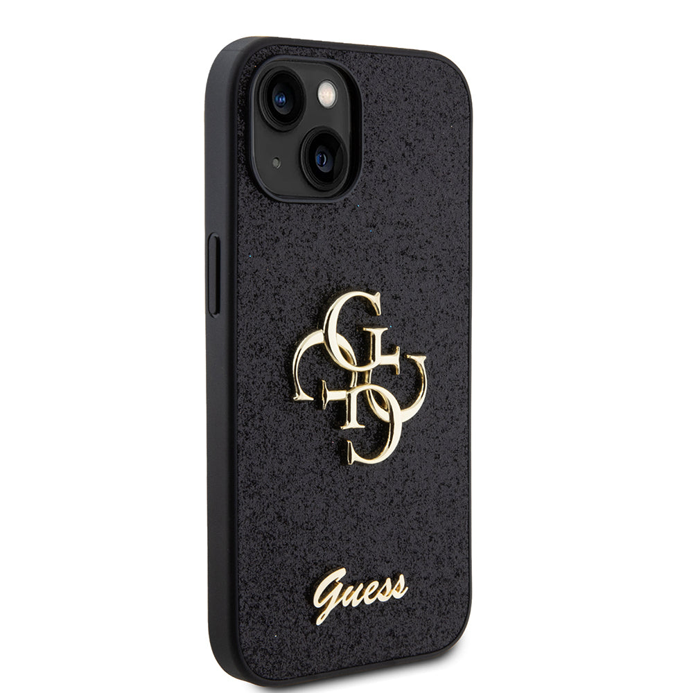 Case for Apple iPhone 15, Guess, Glitter Big 4G Script, Black