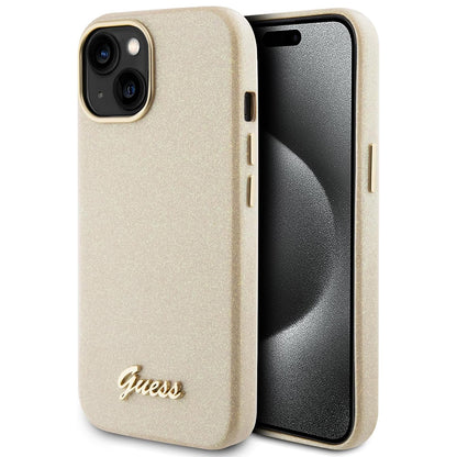 Case for Apple iPhone 15, Guess, Glitter Glossy Script, Beige