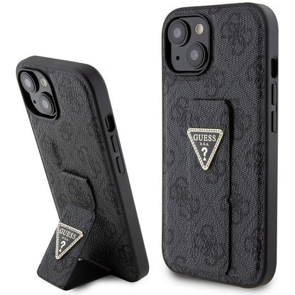 Case for Apple iPhone 15, Guess, Grip Stand 4G Triangle Strass, Black