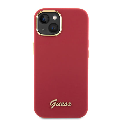 Case for Apple iPhone 15, Guess, Script Metal Logo & Frame, Pink