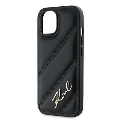 Case for Apple iPhone 15, Karl Lagerfeld, Diagonal Quilted Script, Black
