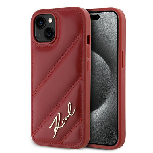 Case for Apple iPhone 15, Karl Lagerfeld, Diagonal Quilted Script, Rosie