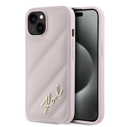 Case for Apple iPhone 15, Karl Lagerfeld, Diagonal Quilted Script, Pink