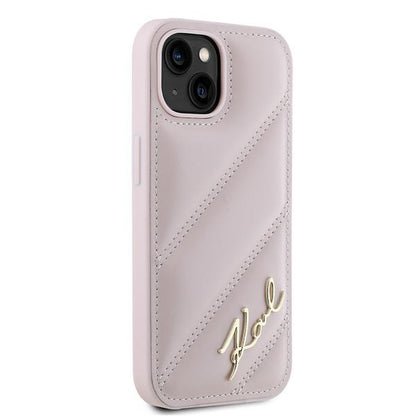 Case for Apple iPhone 15, Karl Lagerfeld, Diagonal Quilted Script, Pink