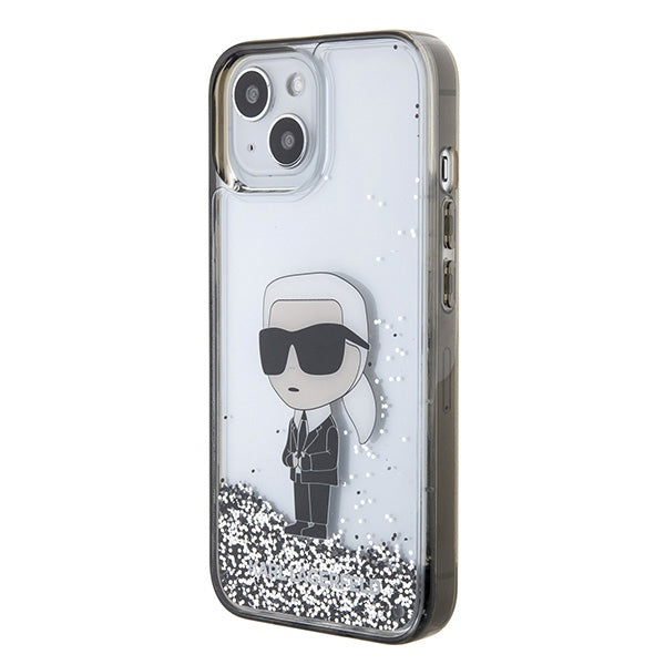 Case for Apple iPhone 15, Karl Lagerfeld, Liquid Glitter Ikonik Karl, Transparent