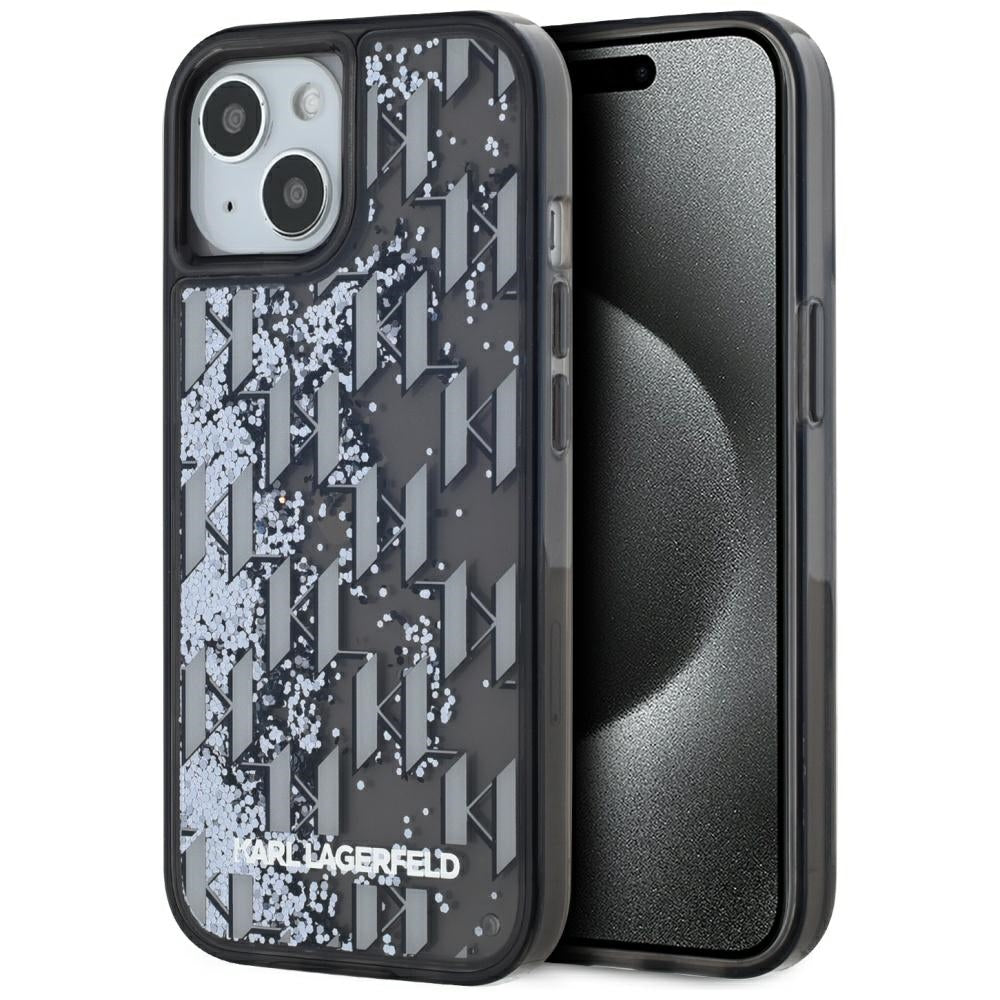 Case for Apple iPhone 15, Karl Lagerfeld, Liquid Glitter Monogram, Black