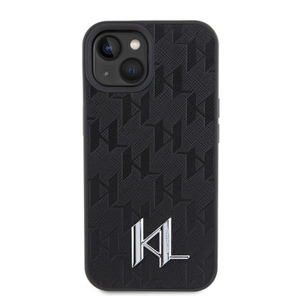 Case for Apple iPhone 15, Karl Lagerfeld, Monogram Hot Stamp Metal Logo, Black
