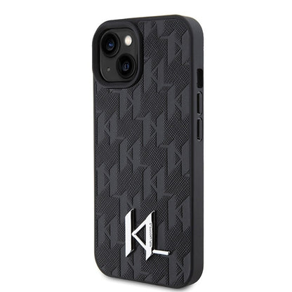 Case for Apple iPhone 15, Karl Lagerfeld, Monogram Hot Stamp Metal Logo, Black