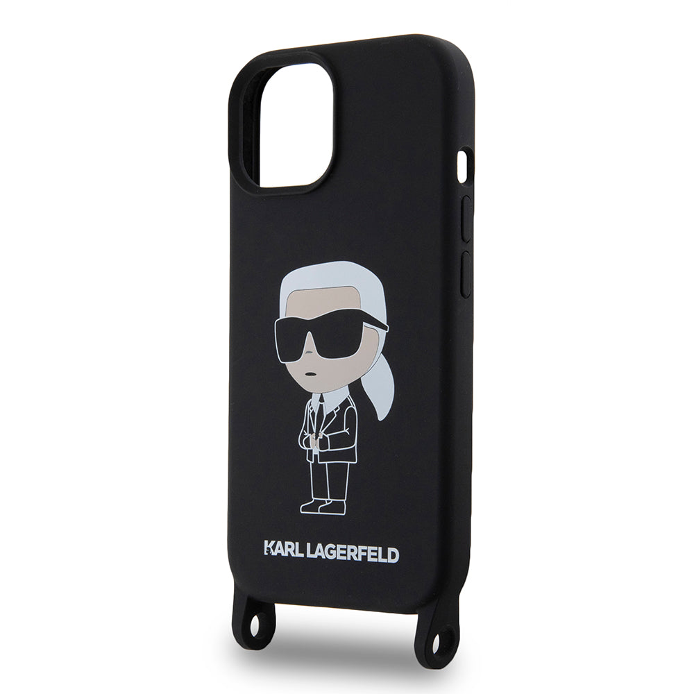 Case for Apple iPhone 15, Karl Lagerfeld, Silicone Crossbody Ikonik Karl, Black