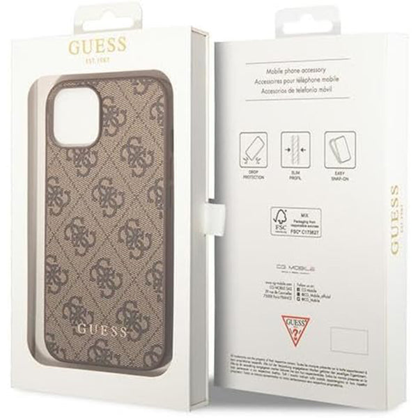 Case for Apple iPhone 15 Plus, Guess, 4G Metal Gold Logo, Brown