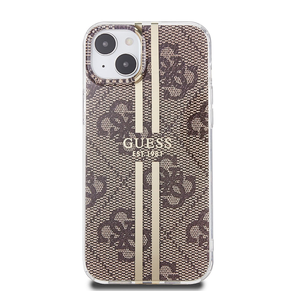 Case for Apple iPhone 15 Plus, Guess, IML 4G Gold Stripe, Brown