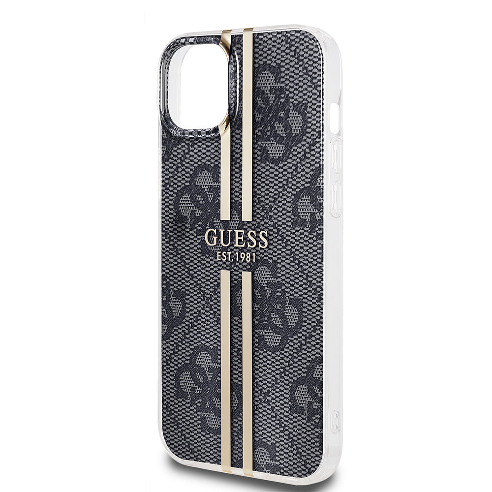 Case for Apple iPhone 15 Plus, Guess, IML 4G Gold Stripe, Black