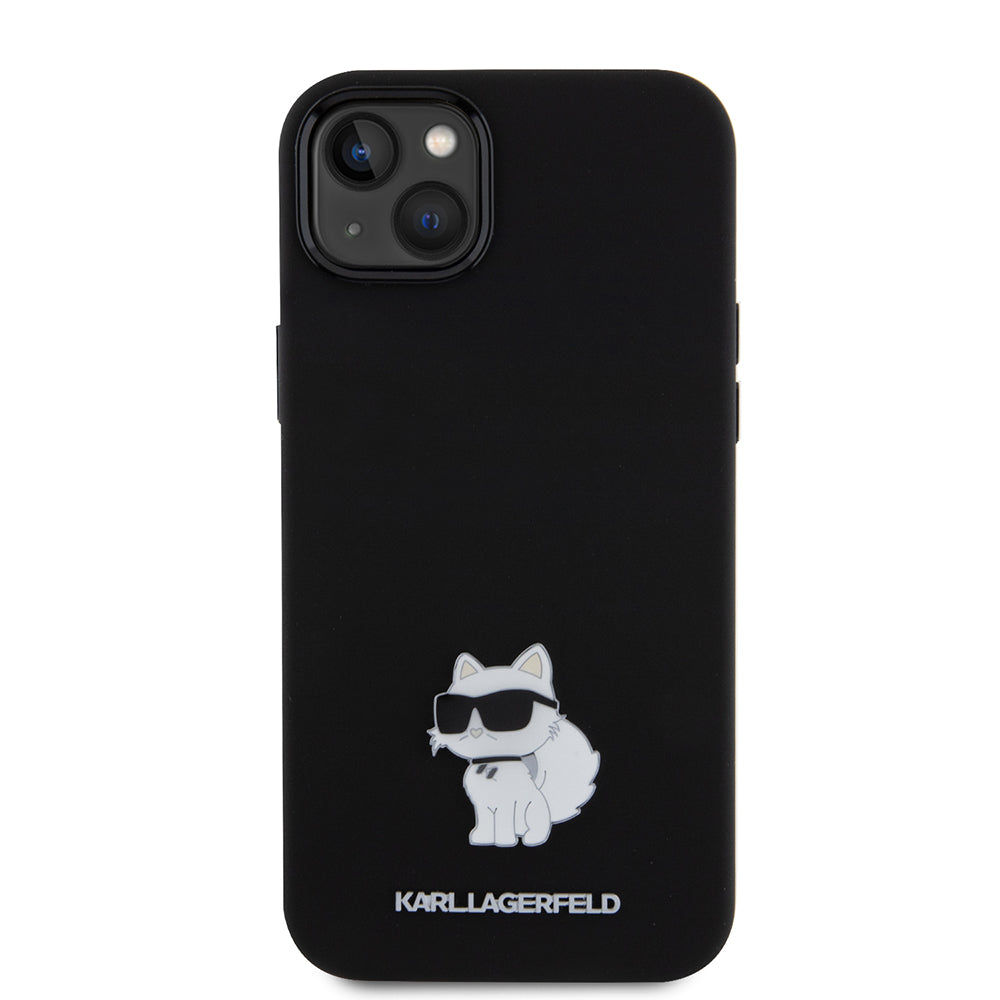 Case for Apple iPhone 15 Plus, Karl Lagerfeld, Silicone Choupette Metal, Black