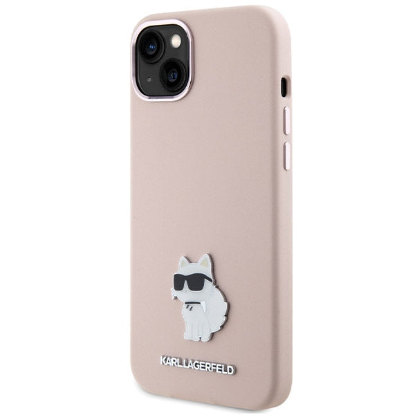 Case for Apple iPhone 15 Plus, Karl Lagerfeld, Silicone Choupette Metal, Pink